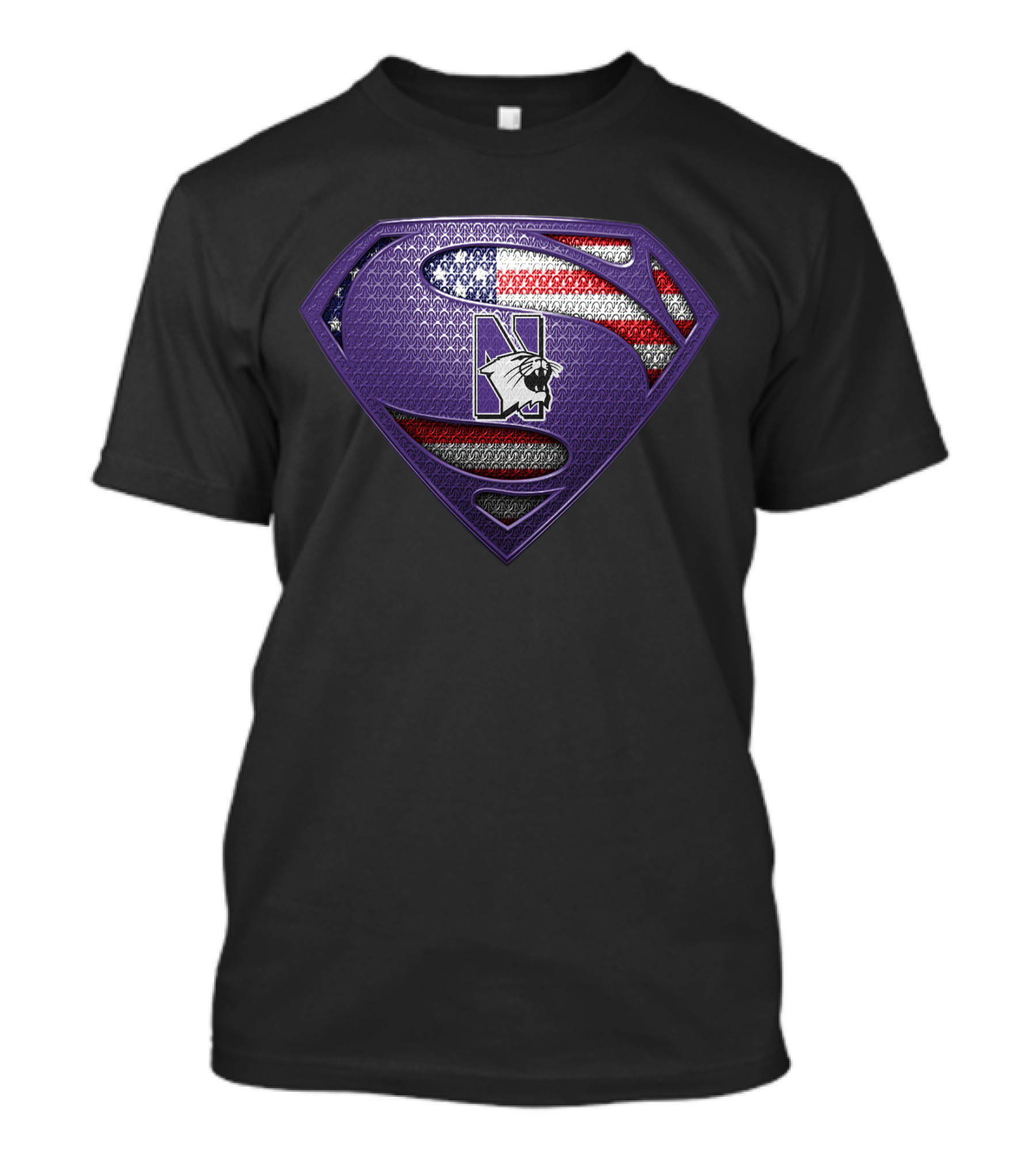 Northwestern Wildcats Superman Logo American Flag T-Shirt