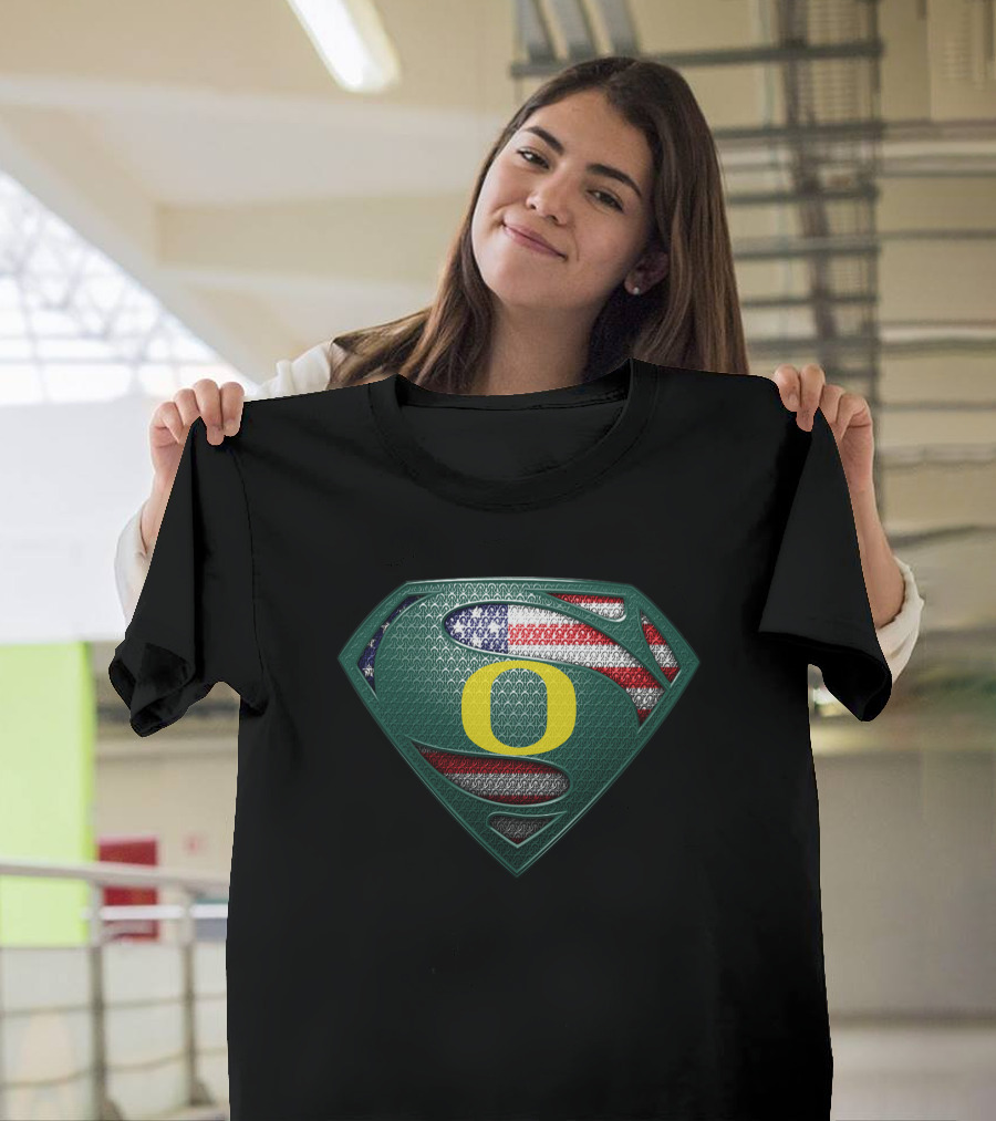 Oregon Ducks Superman Logo American Flag T-Shirt