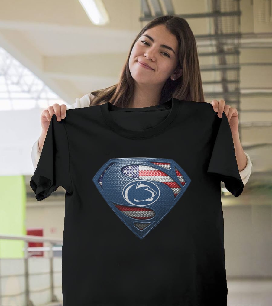 Penn State Nittany Lions Superman Shield American Flag T-Shirt