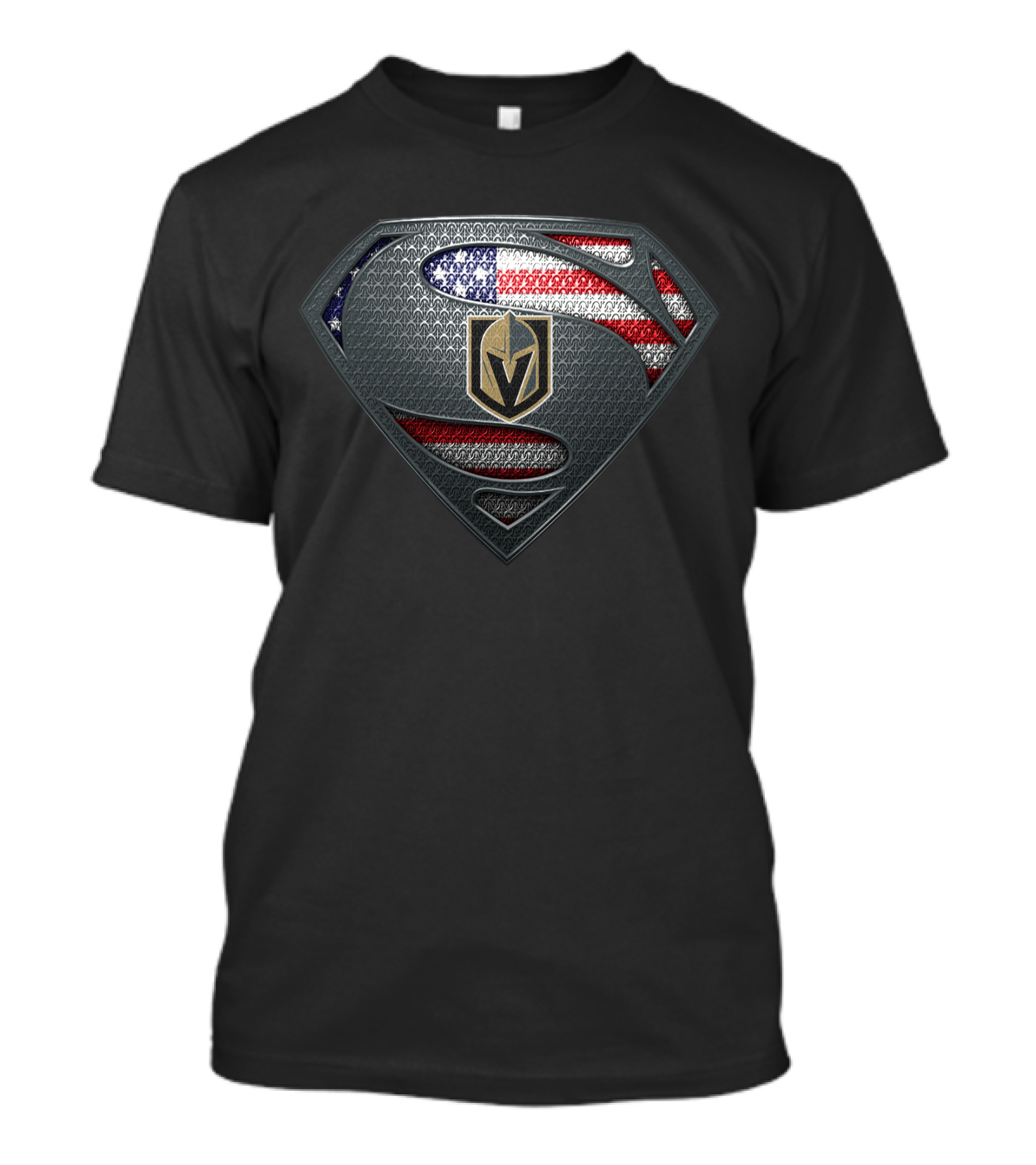 Vegas Golden Knights Superman Shield American Flag T-Shirt