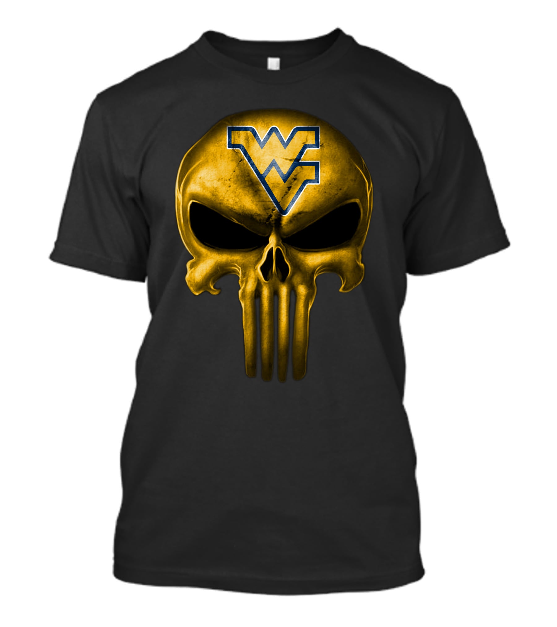 West Virginia Mountaineers Skull Punisher Logo Fusion T-Shirt