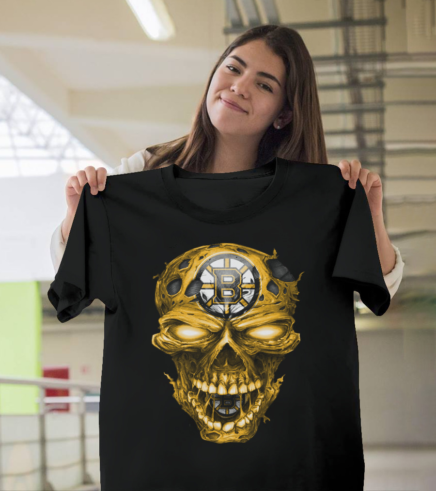 Boston Bruins Skull Yellow With Team T-Shirt