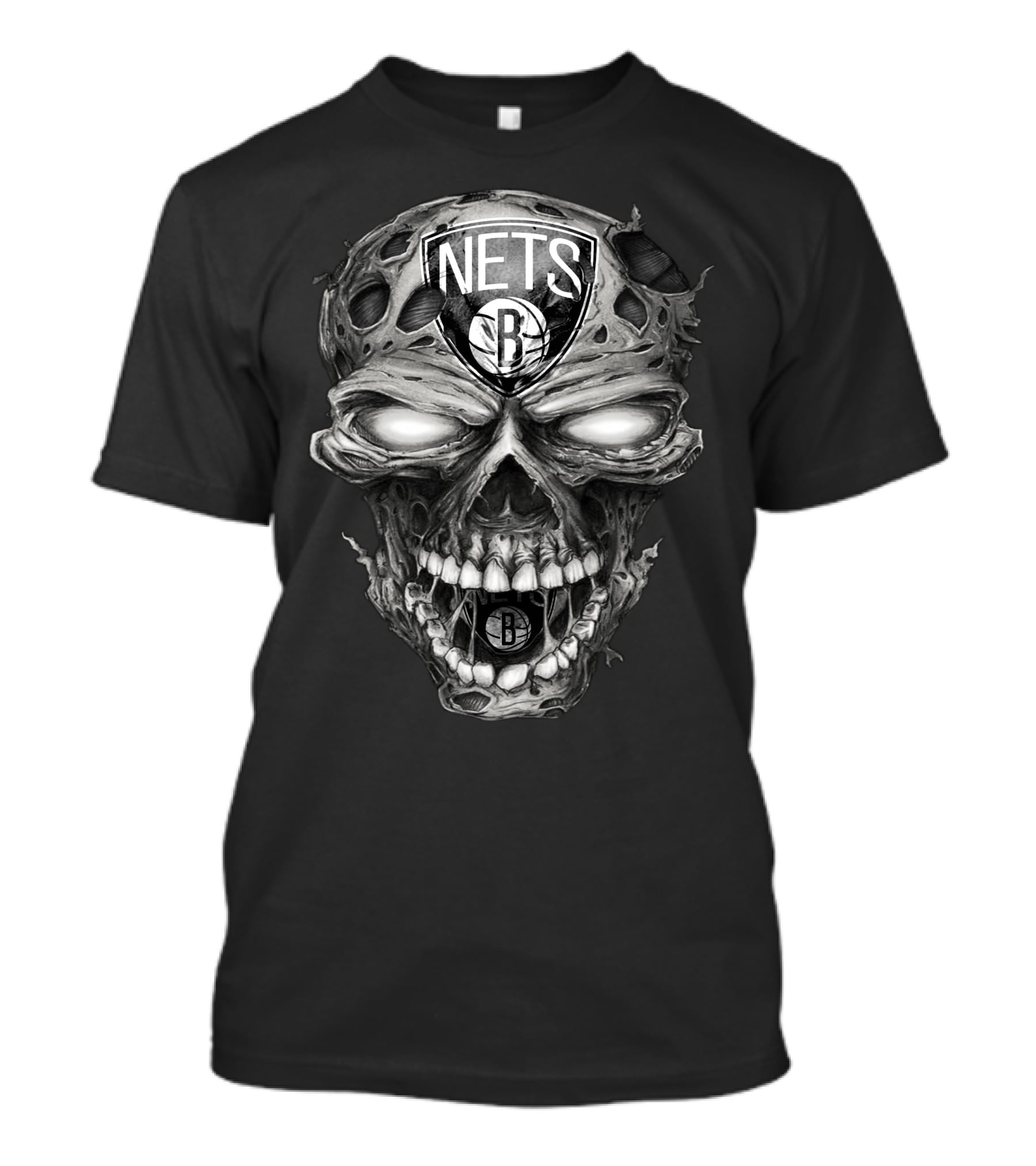 Brooklyn Nets Skull Logo With Dark And Edgy T-Shirt