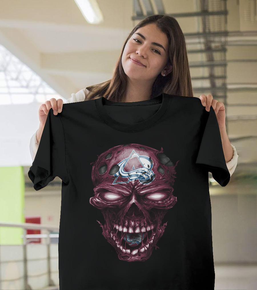 Colorado Avalanche Skull With Sports Logo Elements T-Shirt