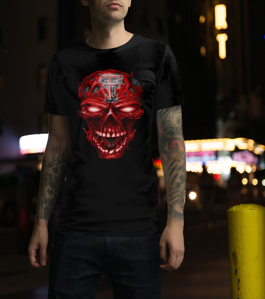 Texas Tech Red Raiders Tt Logo Red Skull T-Shirt