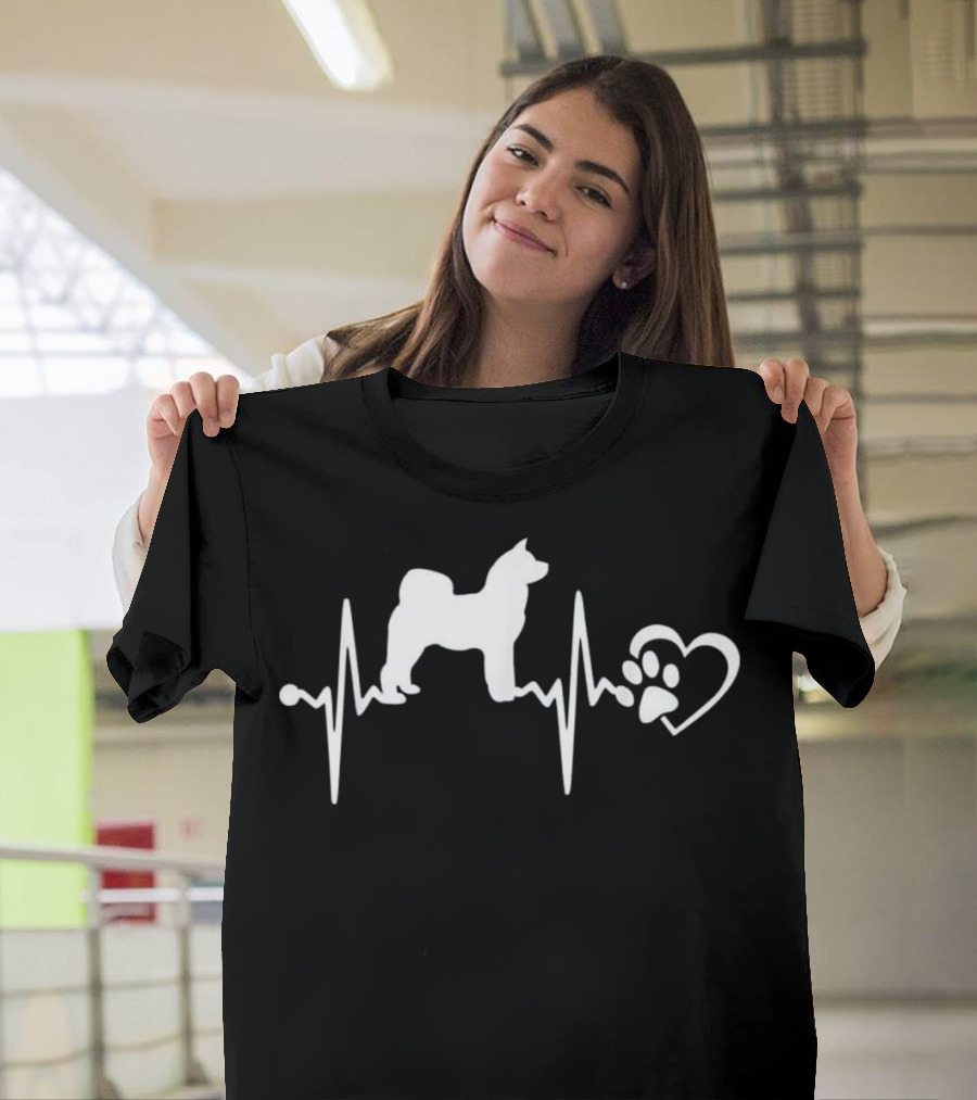 Akita Inu Dog Heartbeat With Paw Heart T-Shirt
