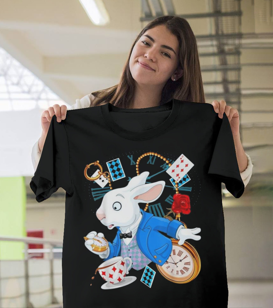 Alice in Wonderland White Rabbit Teacup Pocket Watch Playing Cards Classic T-Shirt