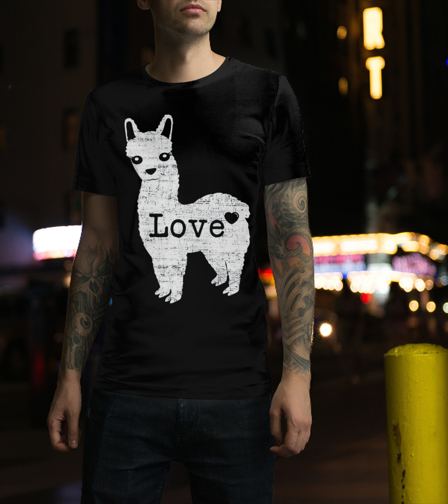 Llama Love Distressed Heart Design With Alpaca T-Shirt