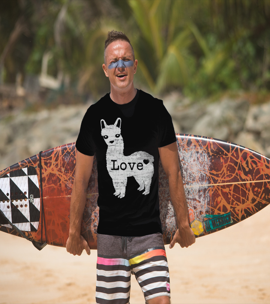 Llama Love Distressed Heart Design With Alpaca T-Shirt