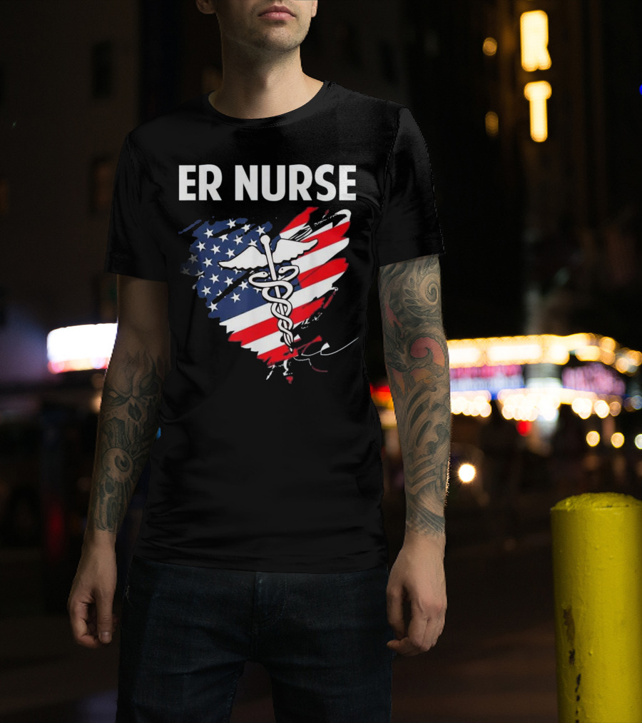 ER Nurse American Flag Caduceus Medical T-Shirt