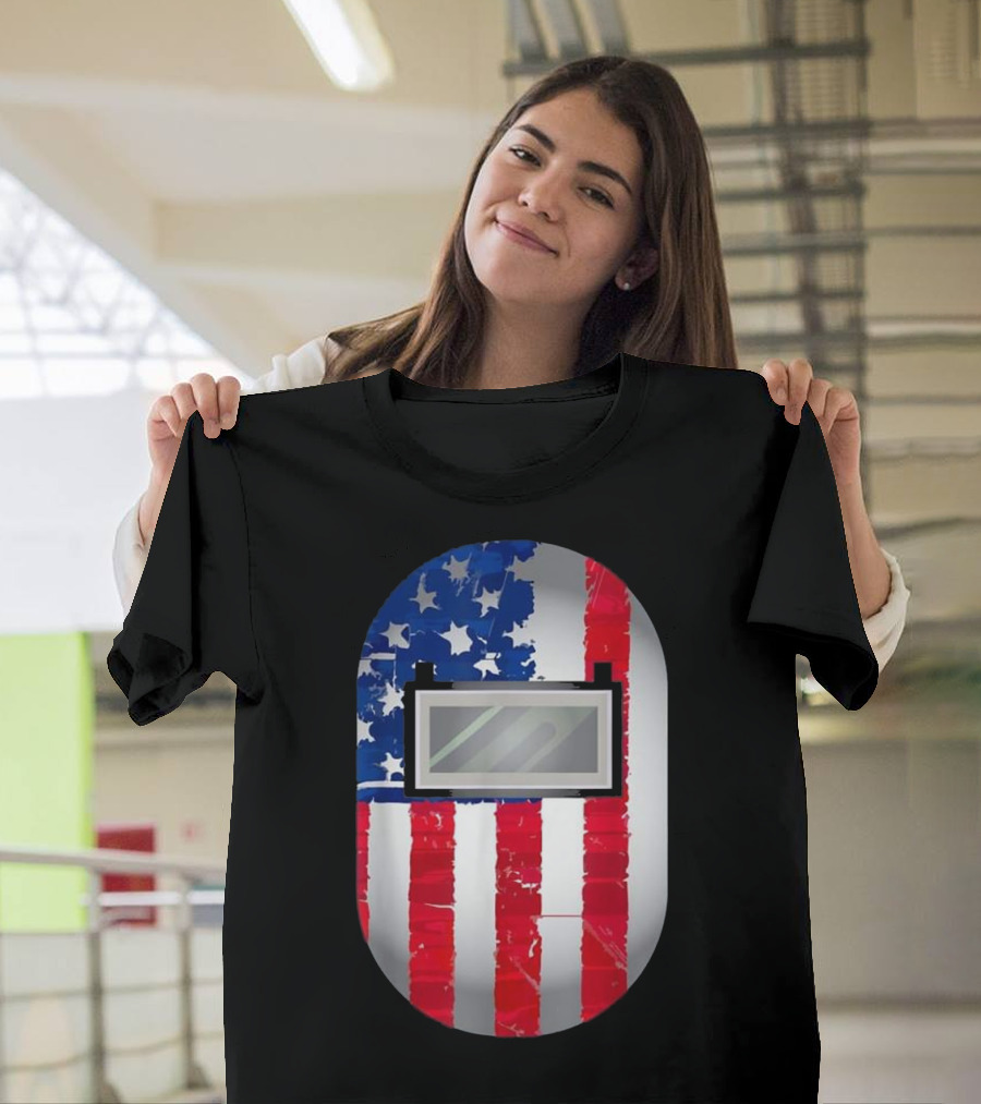 American Welder US Flag Helmet Welding Prowess T-Shirt