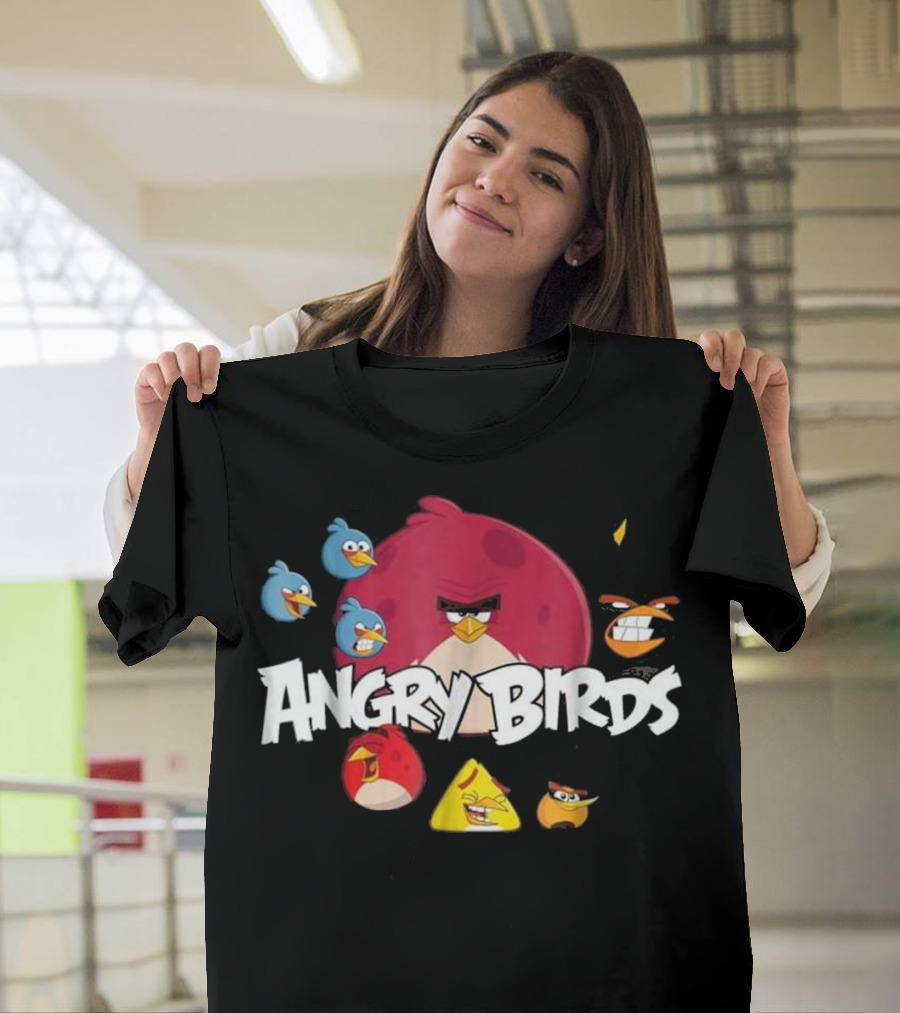 Angry Birds Group Shot Red Yellow Blue Characters T-Shirt