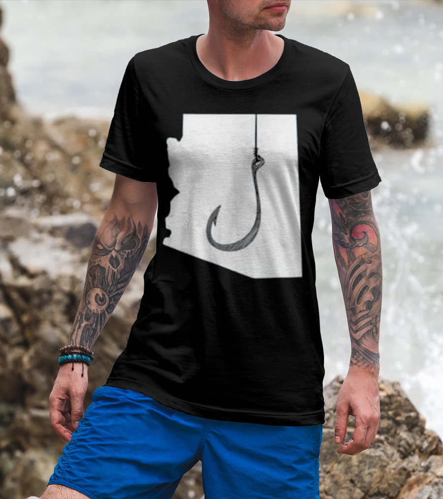 Arizona State Outline Fishing Hook Novelty T-Shirt