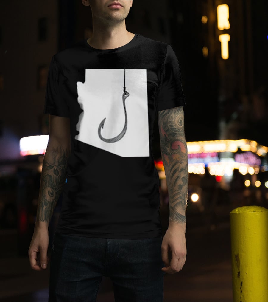 Arizona State Outline Fishing Hook Novelty T-Shirt