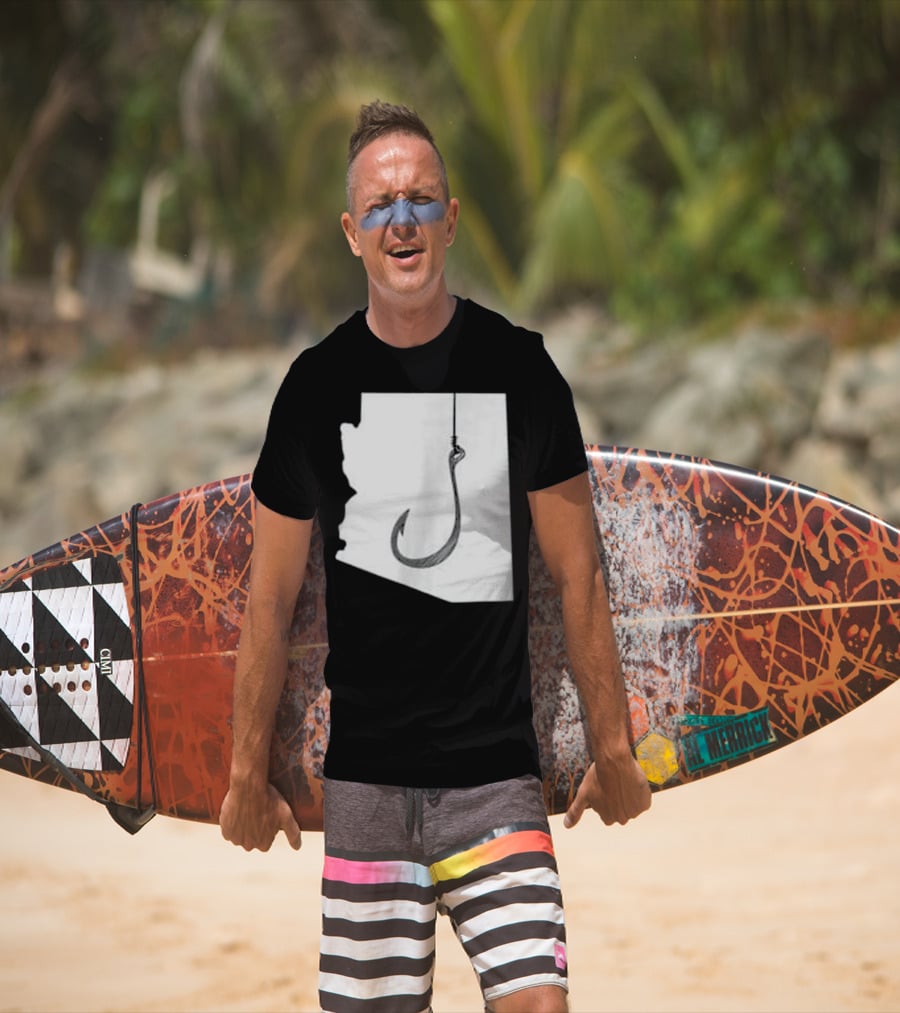 Arizona State Outline Fishing Hook Novelty T-Shirt