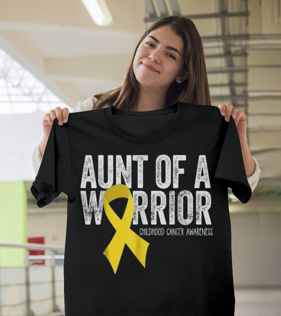 Aunt Of A Warrior Childhood Cancer Awareness Yellow T-Shirt