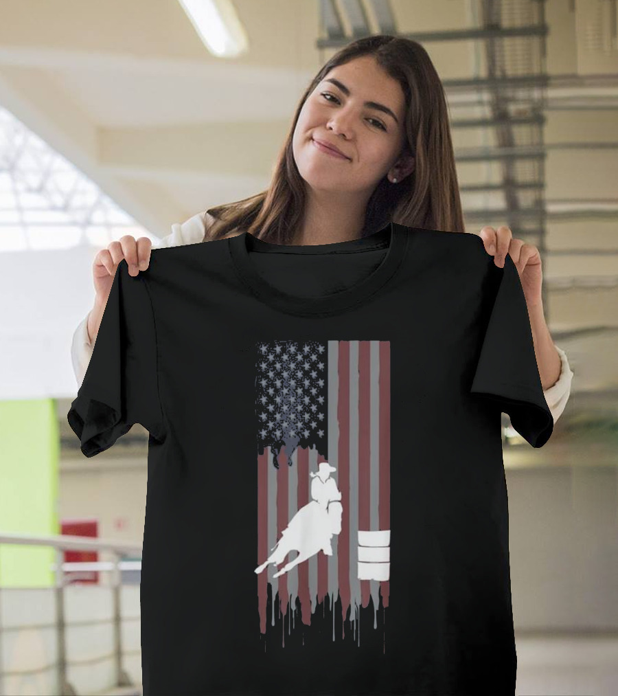 Barrel Racing Horse Lovers American Flag T-Shirt