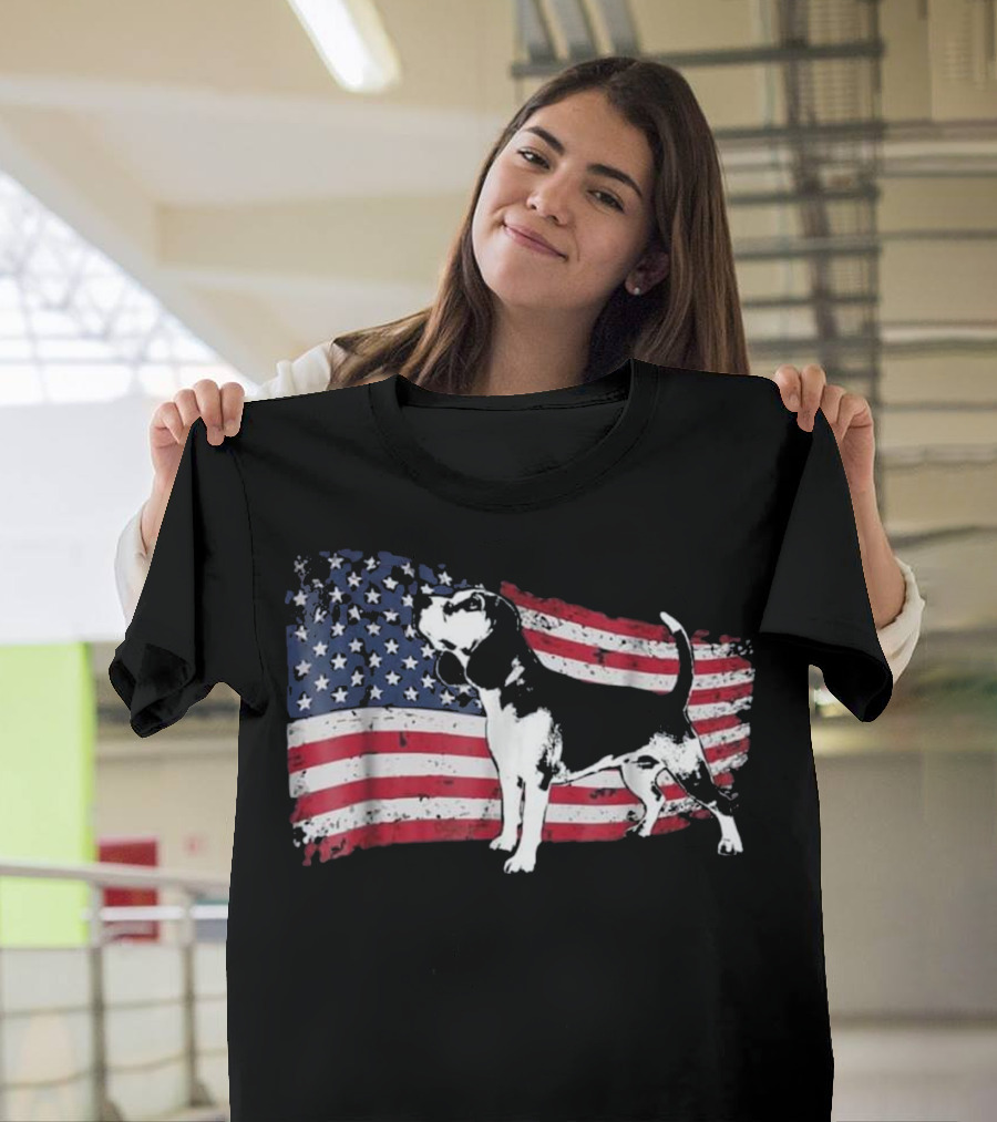 Beagle Dog American Flag Fun T-Shirt