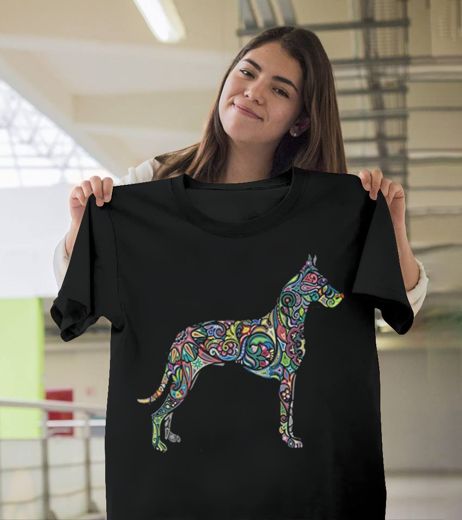 Colorful Artistic Great Dane Dog Totem Tattoo T-Shirt