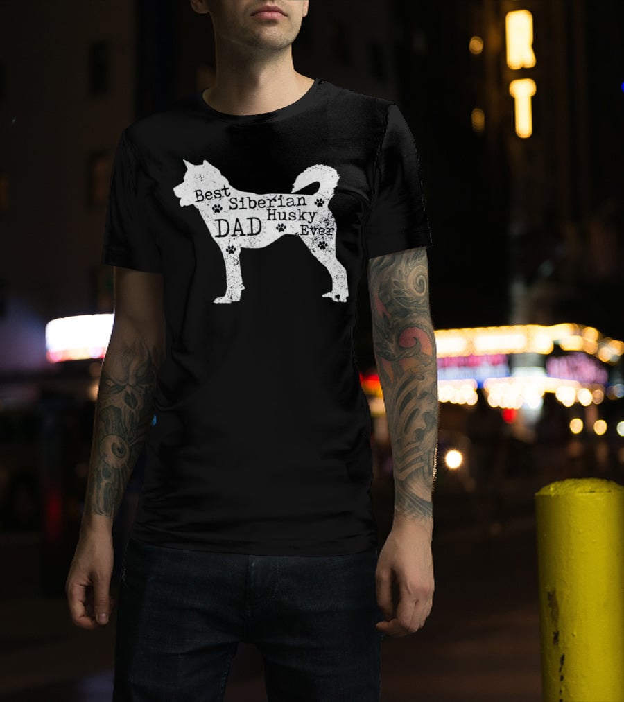 Best Siberian Husky Dog Dad Ever With Paw Prints T-Shirt
