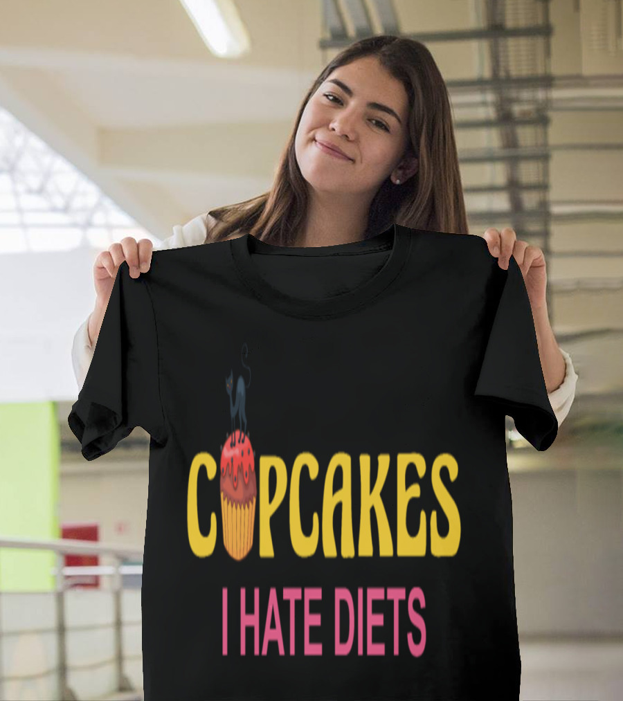 Cupcakes I Hate Diets Halloween Black Cat Candy Sweets T-Shirt