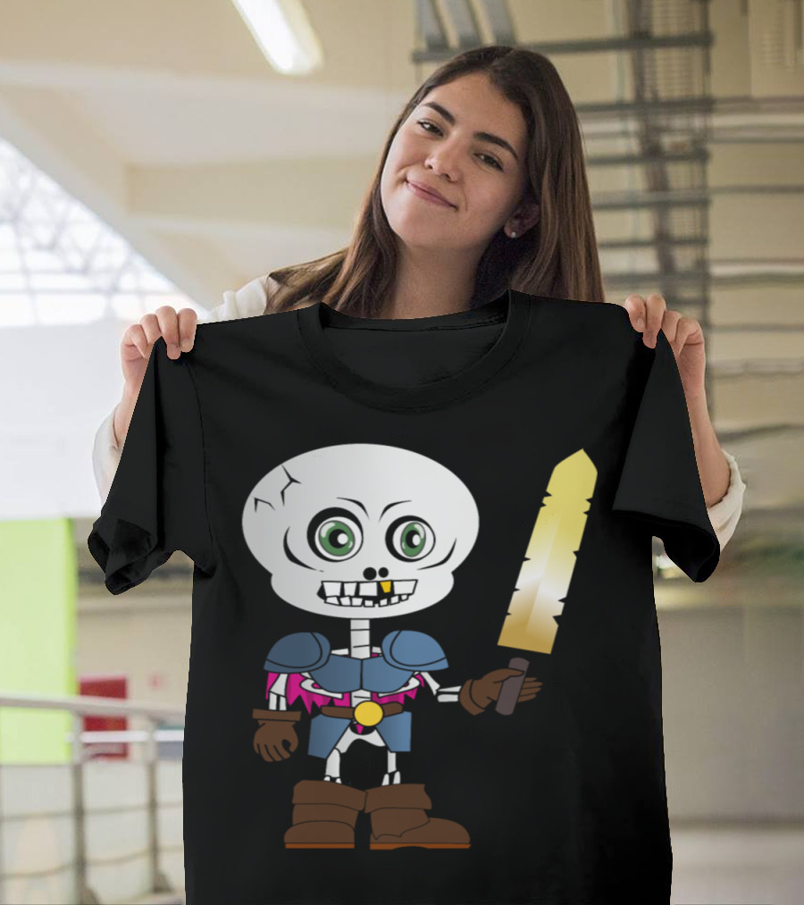 Skeleton Warrior with Armor and Golden Sword T-Shirt
