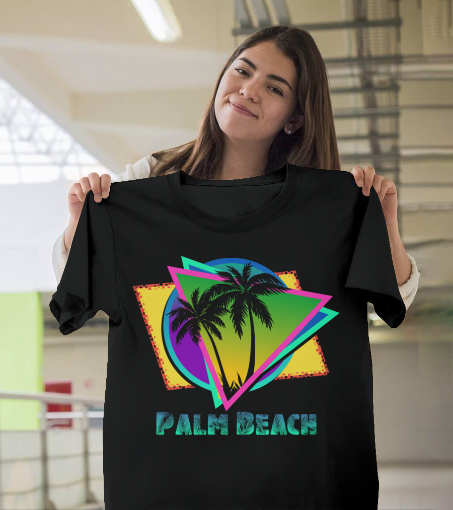 Palm Beach Retro Neon Geometric Palm Tree T-Shirt