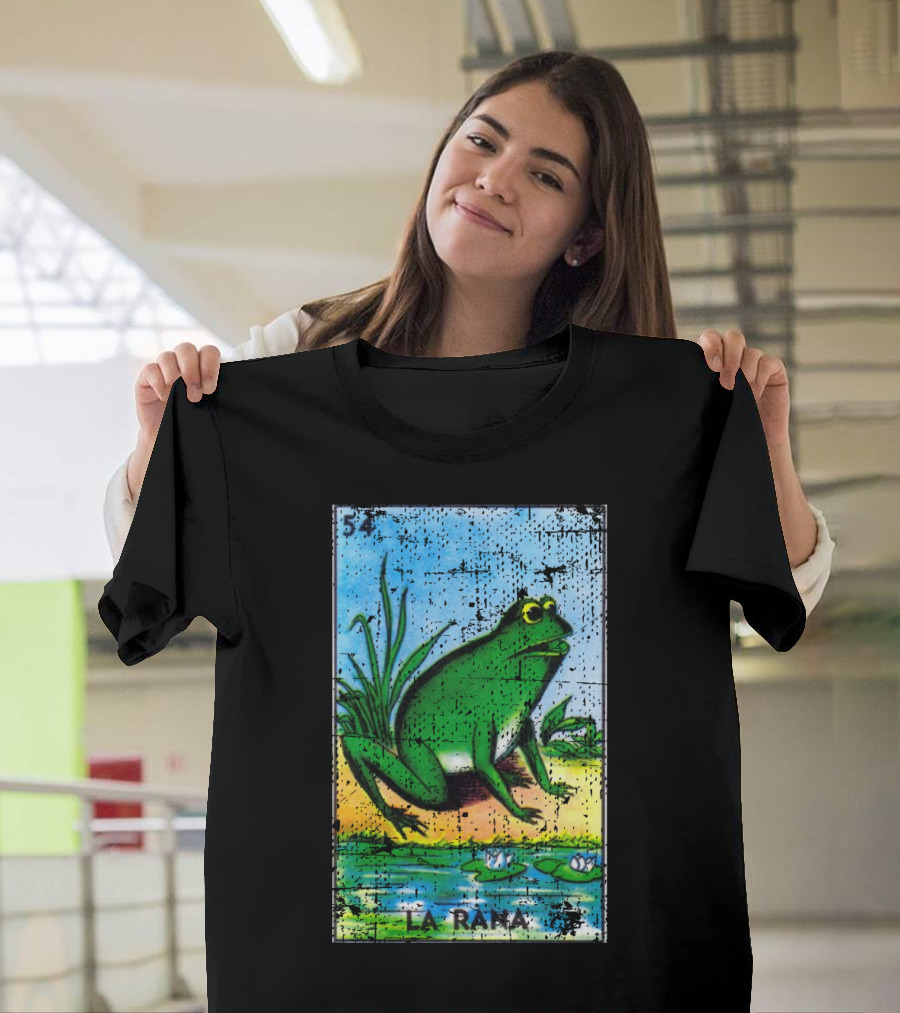 La Rana Mexican Loteria Card 54 Frog Bingo Design with Water Lilies T-Shirt