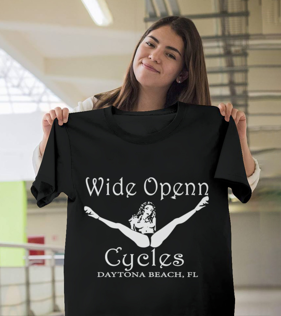 Wide Openn Cycles Daytona Beach FL Motorcycle Imagery with Skull and Leg T-Shirt