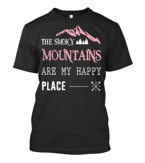 Smoky Mountains Pink Peaks Compass Trees Happy Place T-Shirt