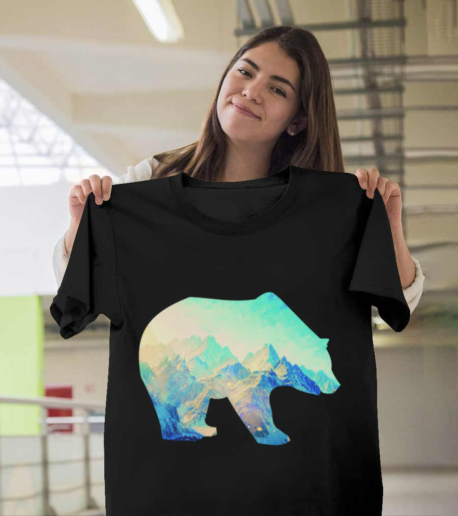 Bear Shaped Silhouette with Mountain Wilderness Landscape T-Shirt