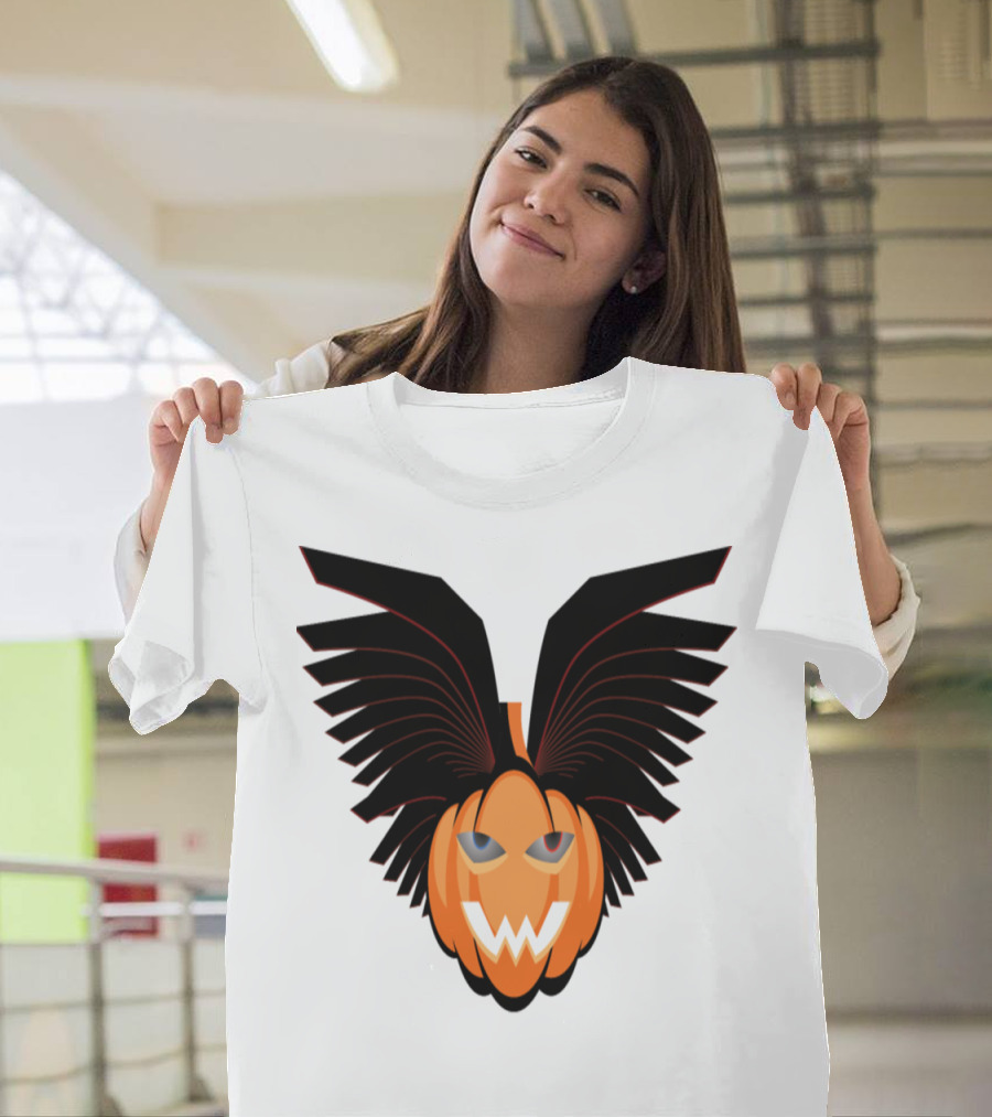 Pumpkin Wings Halloween Jack-O-Lantern with Black Bat Wings T-Shirt