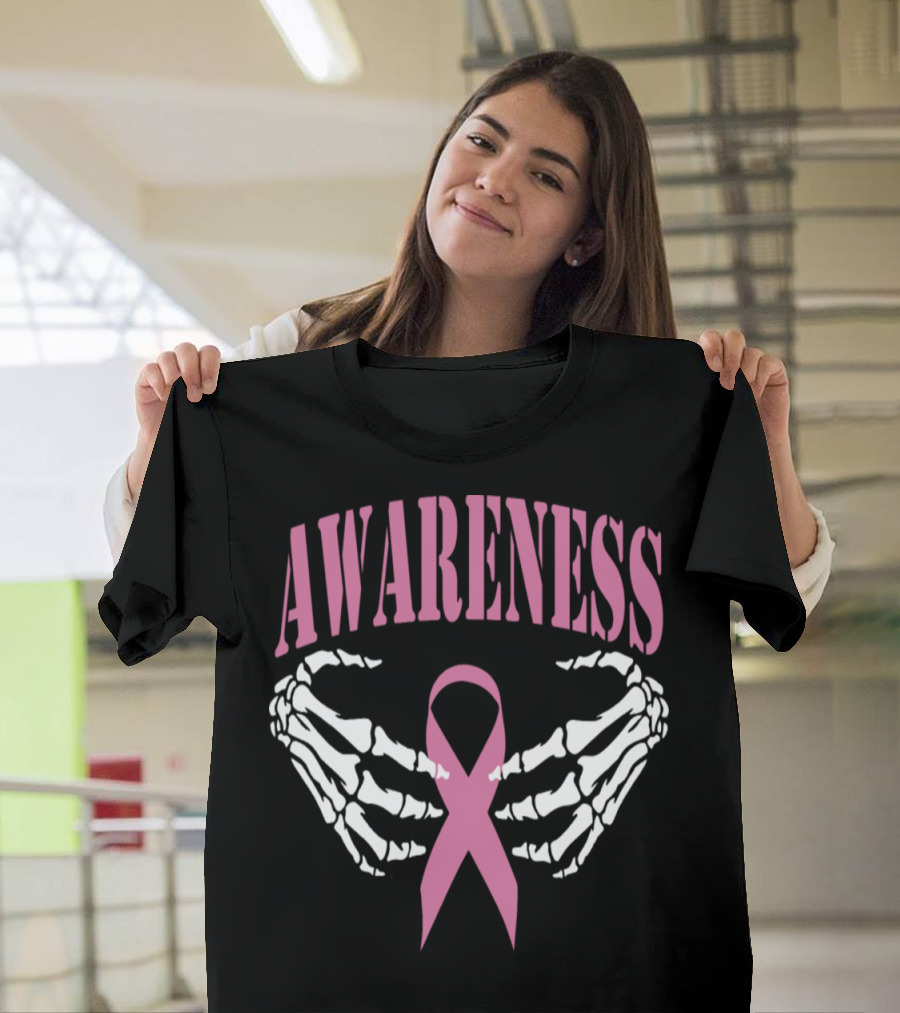 Awareness Halloween Skeleton Breast Cancer T-Shirt