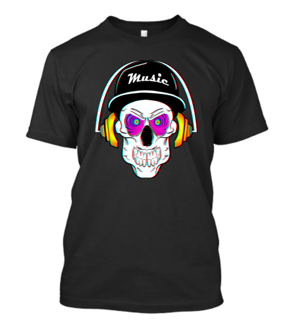 3D Skeleton Skull Headphone Music With Cap T-Shirt