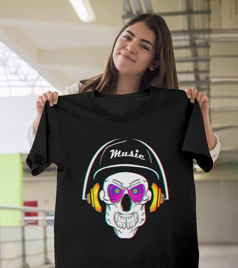 3D Skeleton Skull Headphone Music with Cap T-Shirt