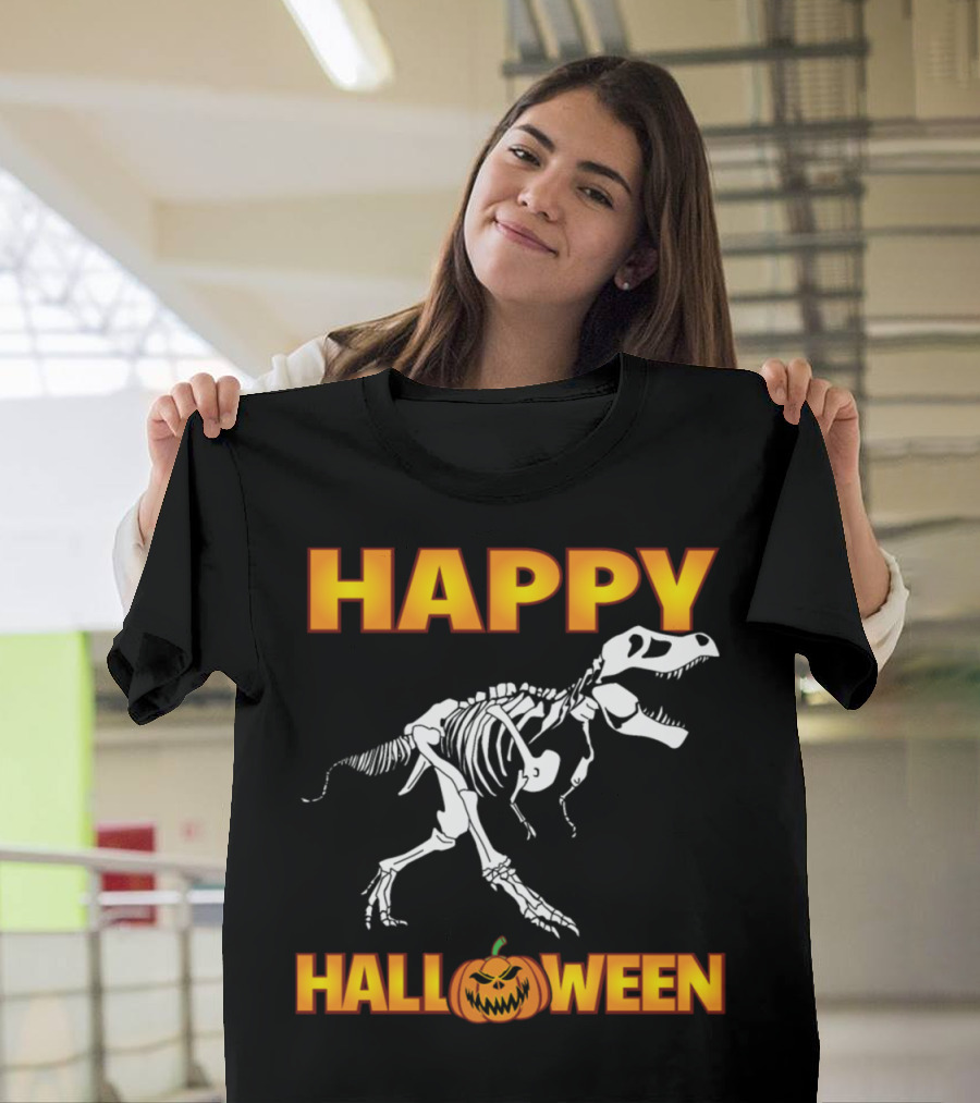 HAPPY HALLOWEEN TRex Skeleton Pumpkin T-Shirt