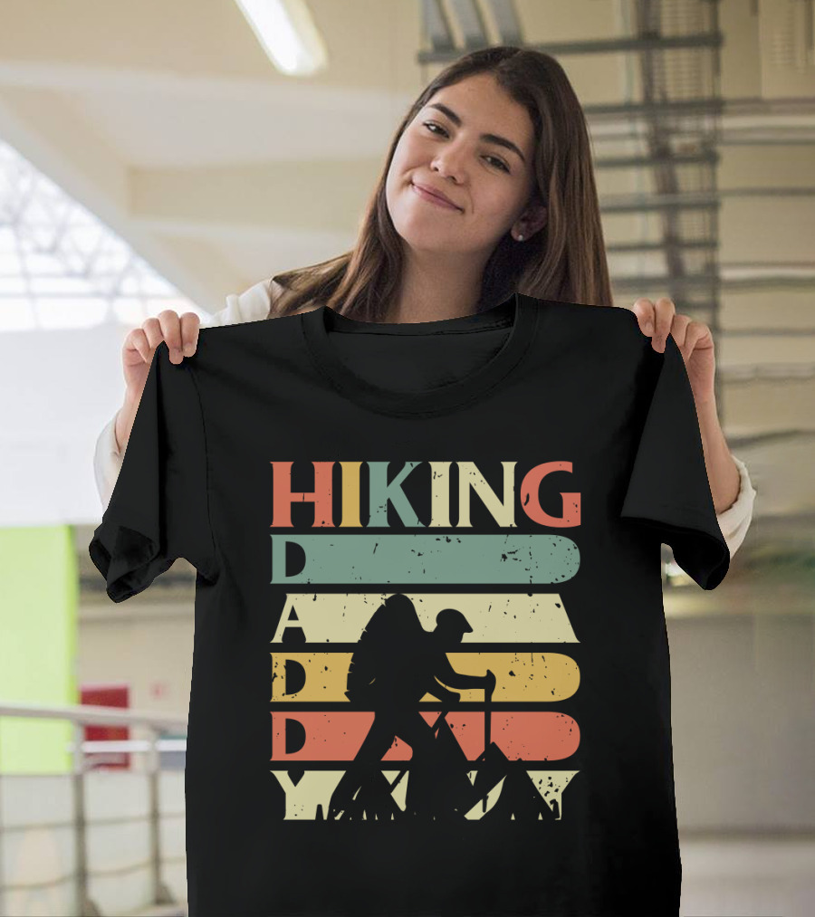 Hiking Daddy Retro Silhouette Stripes Adventure T-Shirt