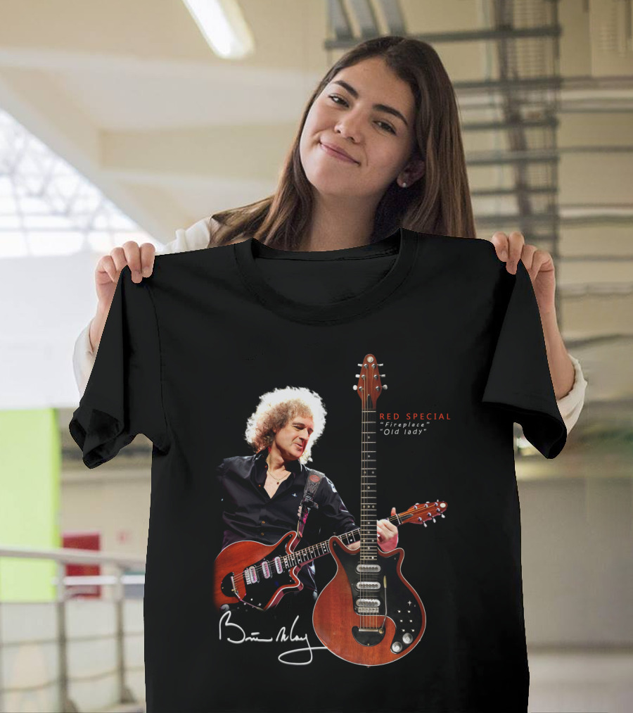 Brian May Red Special Guitar Fireplace Old Lady Signature T-Shirt