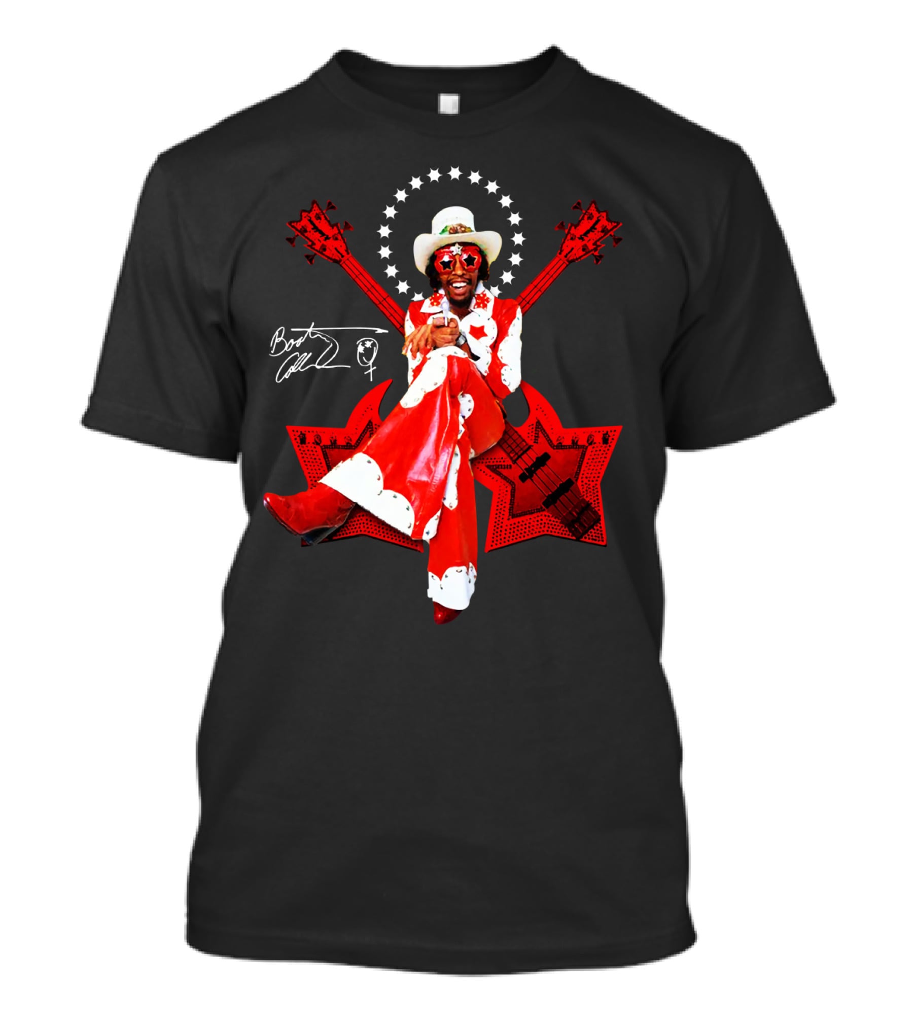 Bootsy Collins Funk Bass Star Double Guitar Red Suit T-Shirt