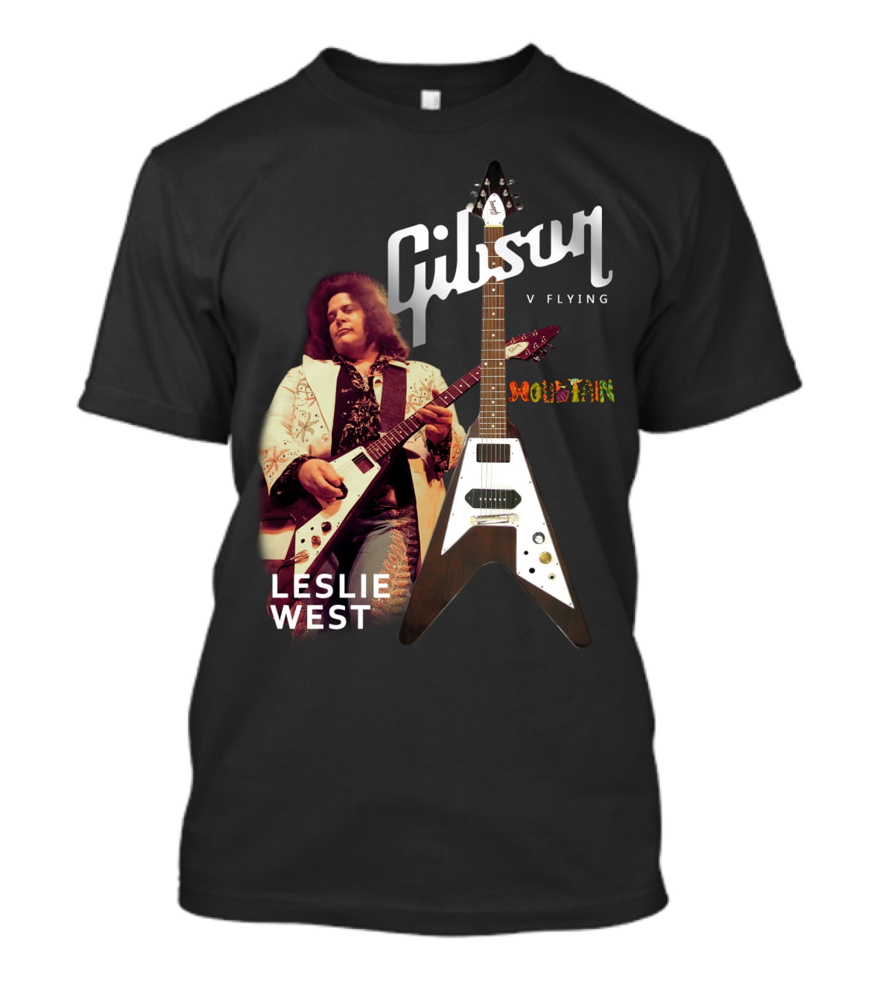 Leslie West Gibson Flying V Mountain Guitarist Music T-Shirt