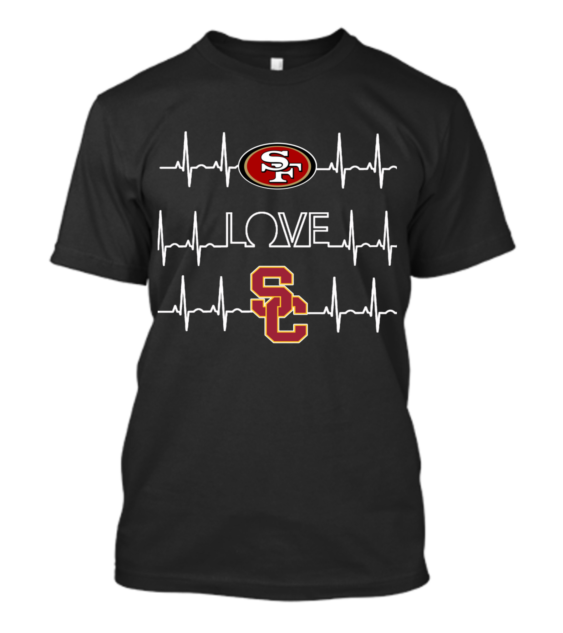 49ER EMPIRE SF LOVE SC Football Fan Heartbeat T-Shirt