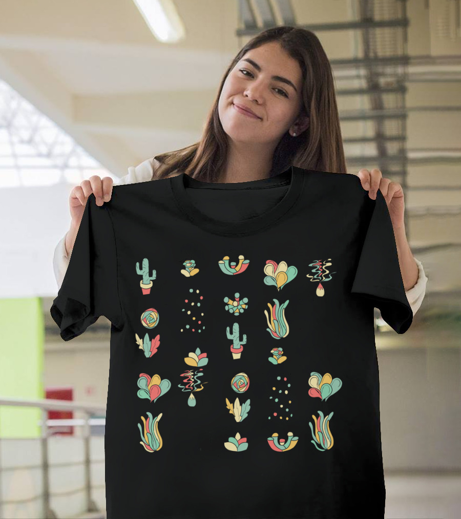 Succulents Patterns with Cactus and Abstract Elements T-Shirt