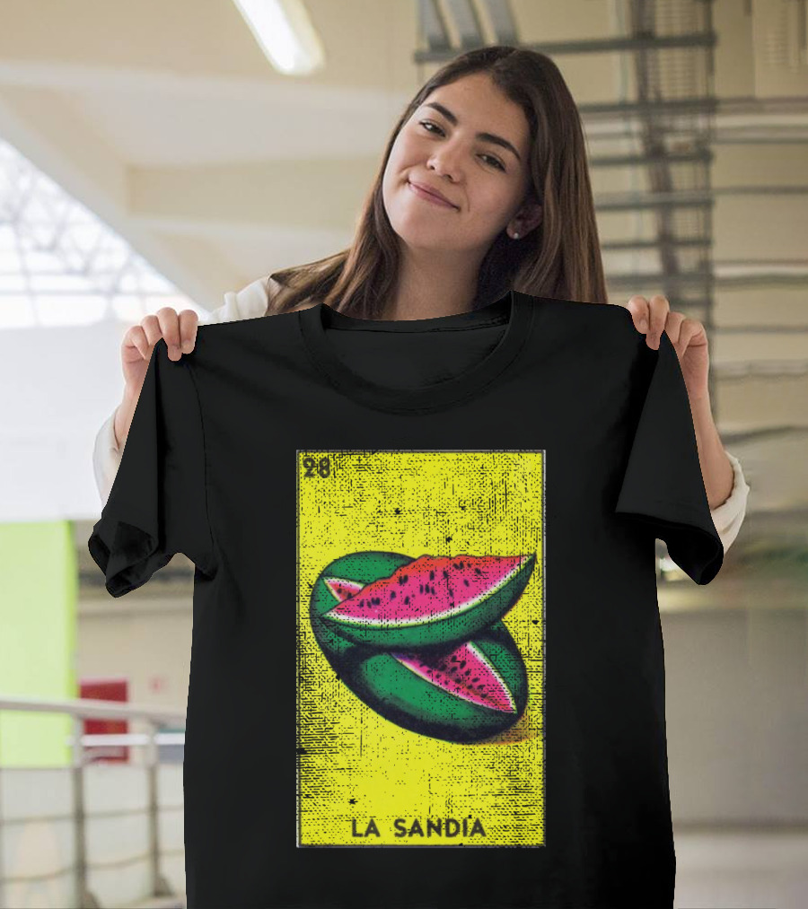 La Sandia 28 Mexican Loteria Bingo Card Watermelon T-Shirt