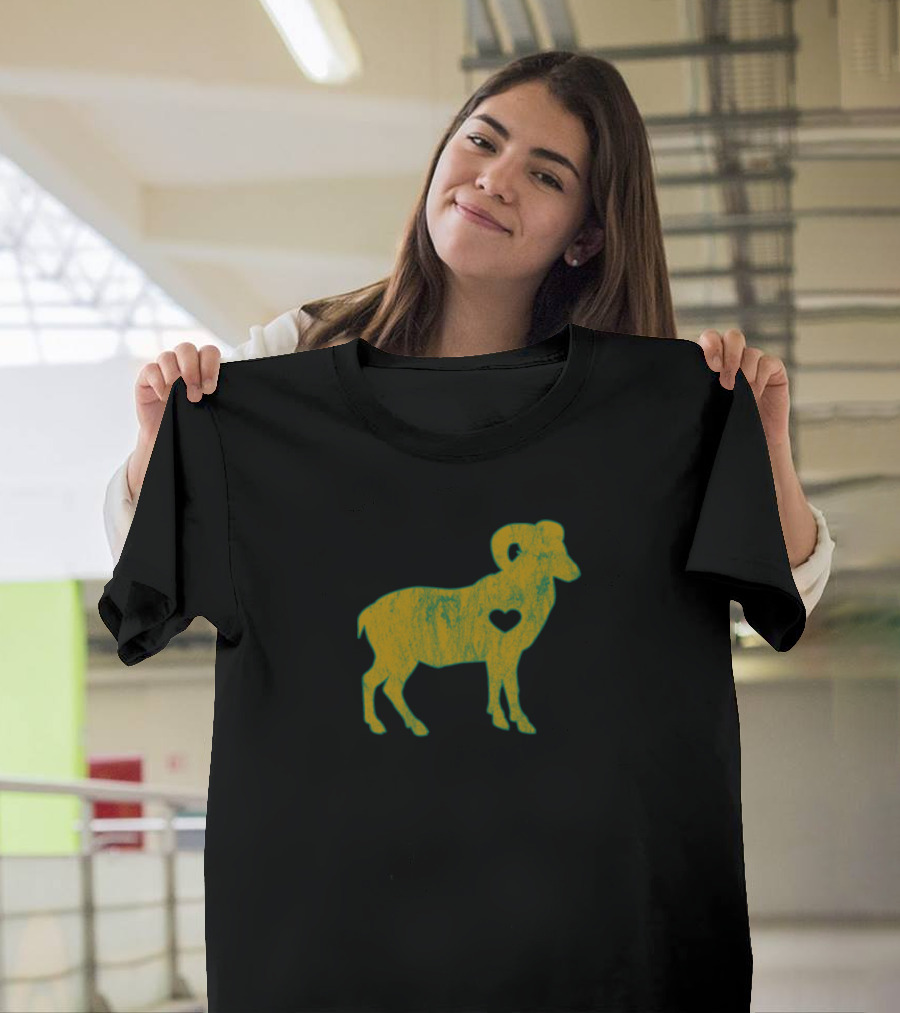 Rams Love Gold Green Big Horned Wild Goats Heart T-Shirt