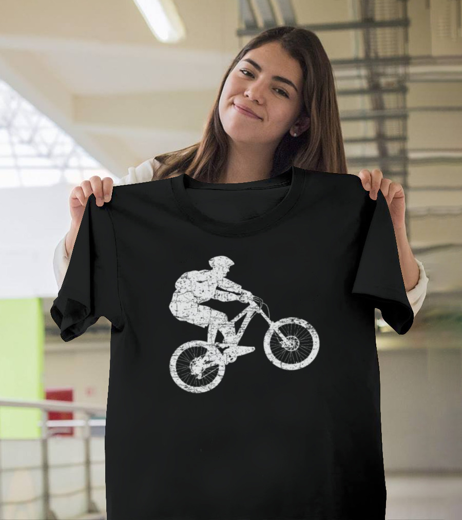 Mountain Biker Silhouette Jumping on Trail T-Shirt