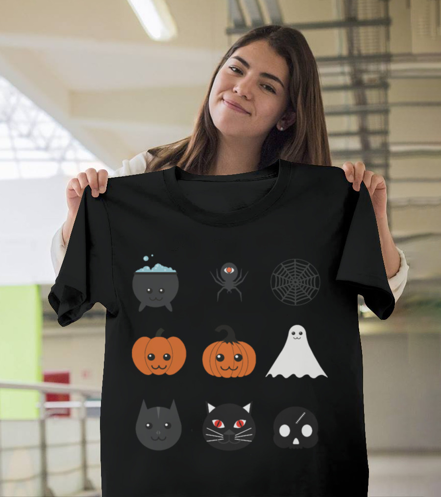 Cauldron Spider Web Pumpkin Ghost Cat Skull T-Shirt