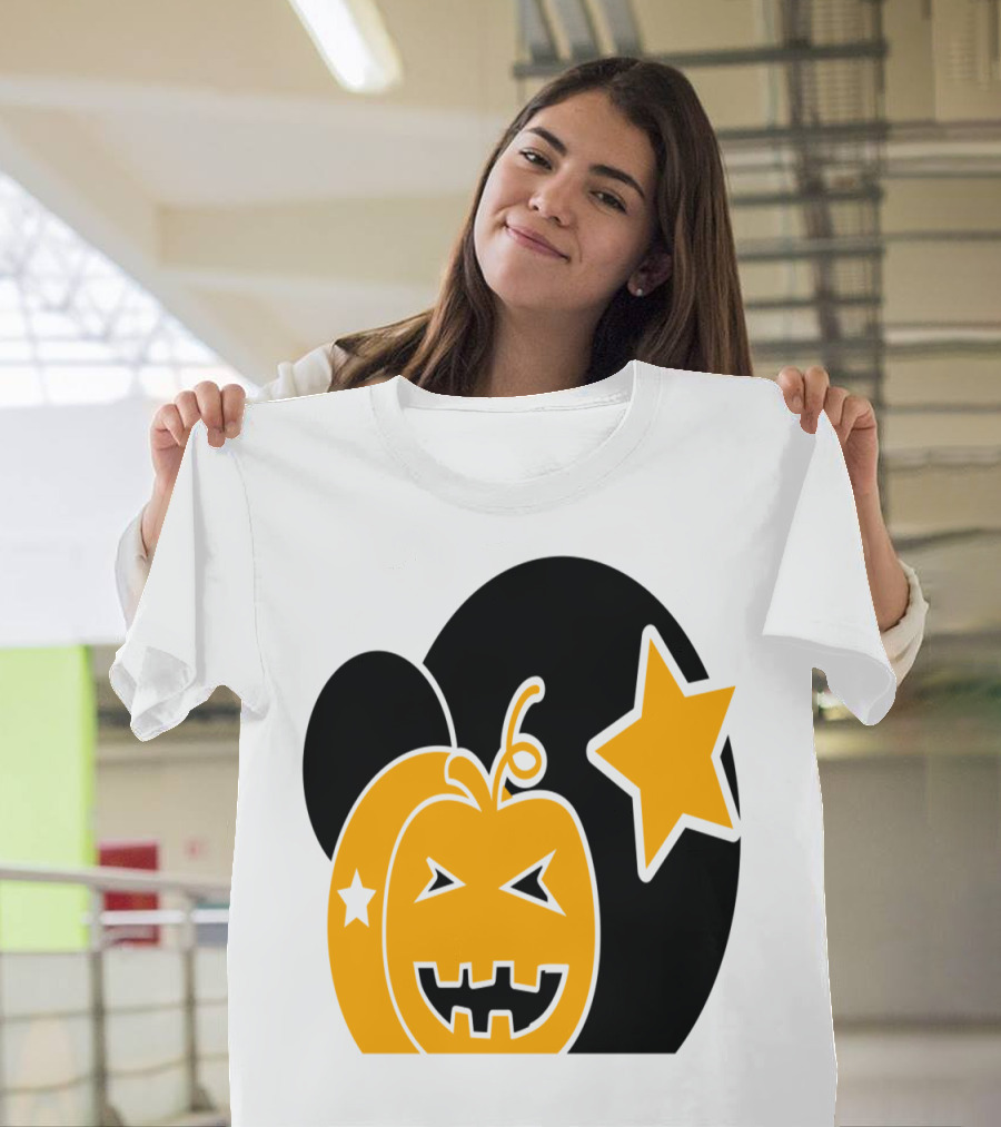 Halloween Circle Pumpkin and Stars Star Jack-O'-Lantern T-Shirt