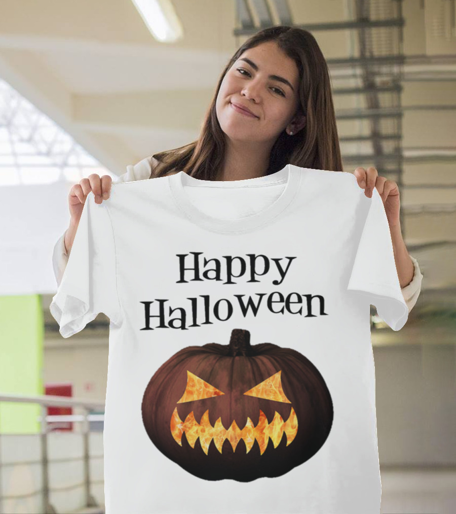 Happy Halloween Evil Pumpkin Grinning Face T-Shirt