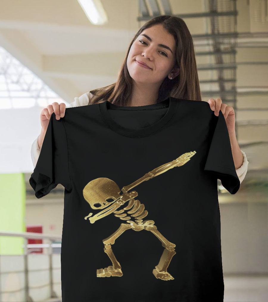 Dabbing Golden Skeleton Pose T-Shirt