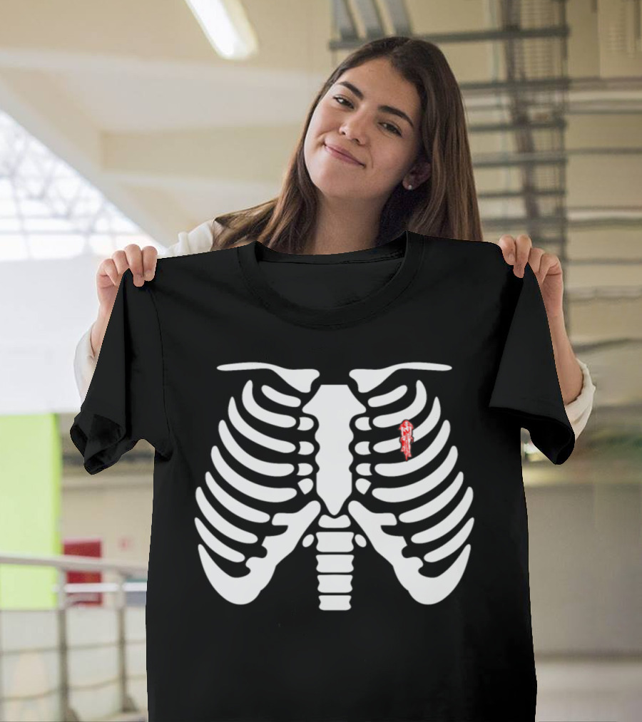Halloween Skeleton Ribcage Cycling Red Heart T-Shirt